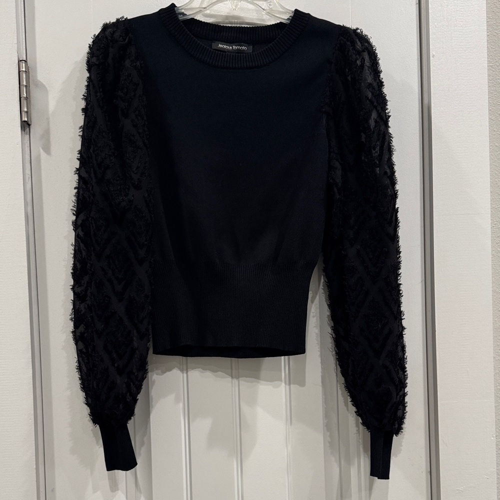 Jealous Tomato Black Textured Sleeve Blouse